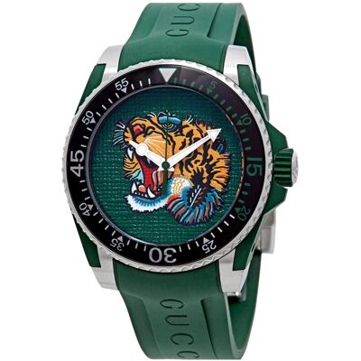 Gucci YA136316 Dive Grün Tiger Kopf Zifferblatt Herrenuhr Grün Einheitsgröße Gucci YA136316 Dive Grün Tiger Kopf Zifferblatt Herrenuhr Grün Einheitsgröße