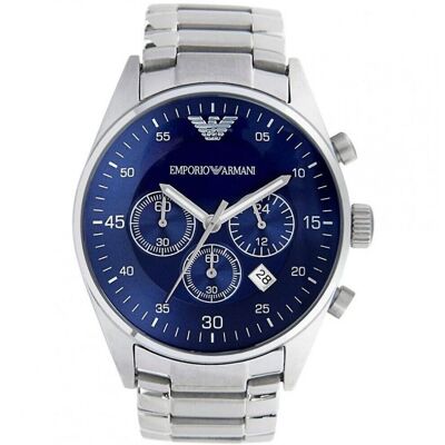 Emporio Armani AR5860 Blaues Zifferblatt Chronograph Herrenuhr Silber Einheitsgröße Emporio Armani AR5860 Blaues Zifferblatt Chronograph Herrenuhr Silber Einheitsgröße