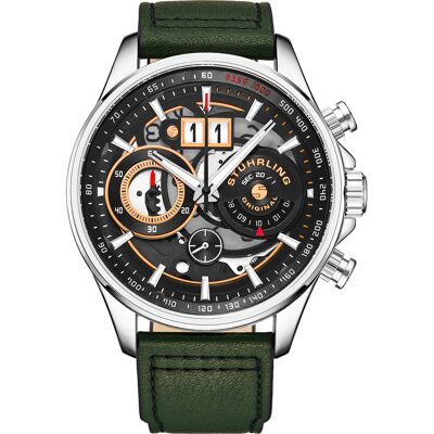 Stührling Grün und Silber Ace Aviator Chronograph & Tachymeter Quarz 45mm Silber Einheitsgröße Stührling Grün und Silber Ace Aviator Chronograph & Tachymeter Quarz 45mm Silber Einheitsgröße