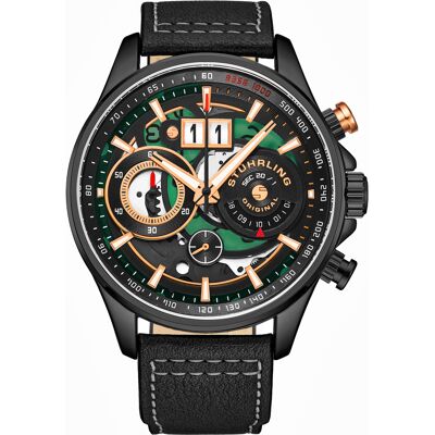 Stührling Black Ace Aviator Chronograph & Tachymeter Quarz 45mm Schwarz Einheitsgröße Stührling Black Ace Aviator Chronograph & Tachymeter Quarz 45mm Schwarz Einheitsgröße