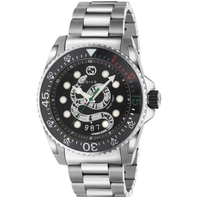 Gucci YA136218 Schwarzes Schlangenzifferblatt Herrenuhr Silber Einheitsgröße Gucci YA136218 Schwarzes Schlangenzifferblatt Herrenuhr Silber Einheitsgröße