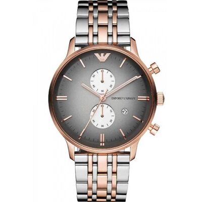 Emporio Armani Herren Chronograph Uhr AR1721 Silber und Roségold Einheitsgröße Emporio Armani Herren Chronograph Uhr AR1721 Silber und Roségold Einheitsgröße
