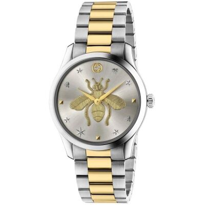 Gucci YA1264131 Unisex-Uhr Silber Gold 38mm Gucci YA1264131 Unisex-Uhr Silber Gold 38mm