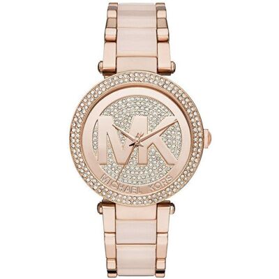 Michael Kors MK6176 Parker Crystal Pave Logo Zifferblatt Damen 39mm Uhr Roségold Einheitsgröße Michael Kors MK6176 Parker Crystal Pave Logo Zifferblatt Damen 39mm Uhr Roségold Einheitsgröße