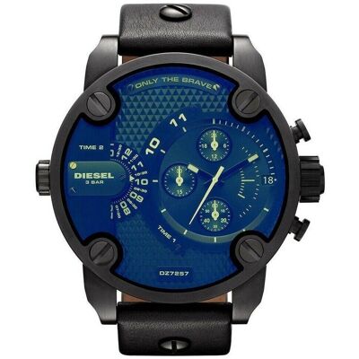 Diesel DZ7257 Bad Ass Chronograph Blaues Zifferblatt Schwarzes Leder Herrenuhr Schwarz Einheitsgröße Diesel DZ7257 Bad Ass Chronograph Blaues Zifferblatt Schwarzes Leder Herrenuhr Schwarz Einheitsgröße