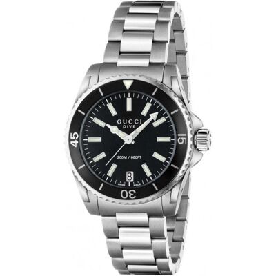 Gucci YA136403 Dive Schwarzes Zifferblatt Damenuhr Silber 32mm Gucci YA136403 Dive Schwarzes Zifferblatt Damenuhr Silber 32mm