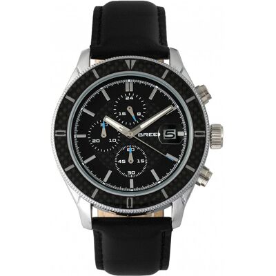 Breed Maverick Chronograph Lederarmbanduhr mit Datum Schwarzes Silber Einheitsgröße Breed Maverick Chronograph Lederarmbanduhr mit Datum Schwarzes Silber Einheitsgröße