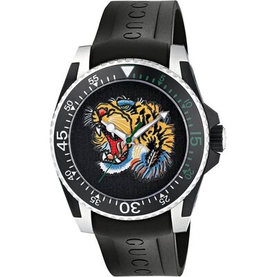 Gucci YA136318 Tauchen Tiger Motiv schwarzes Zifferblatt Herrenuhr Schwarz Einheitsgröße Gucci YA136318 Tauchen Tiger Motiv schwarzes Zifferblatt Herrenuhr Schwarz Einheitsgröße
