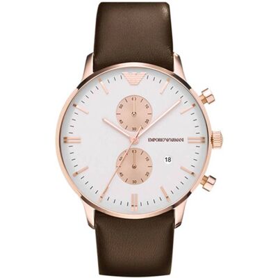 Emporio Armani Herren Chronograph Uhr AR0398 Roségold Einheitsgröße Emporio Armani Herren Chronograph Uhr AR0398 Roségold Einheitsgröße