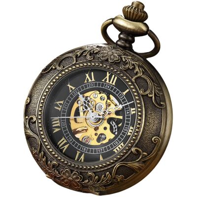 Infinity Leather Vinatage Taschenuhr mit Skelett-Halbjäger-Motiv, Bronze, mechanische Legierung Bronze Einheitsgröße Infinity Leather Vinatage Taschenuhr mit Skelett-Halbjäger-Motiv, Bronze, mechanische Legierung Bronze Einheitsgröße