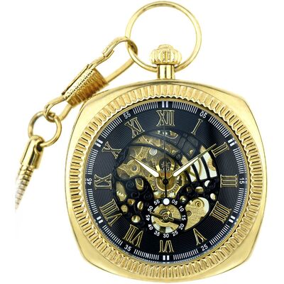 Infinity Leather Mechanische goldene Vintage-Skelett-Taschenuhr mit offenem Zifferblatt Gold Einheitsgröße Infinity Leather Mechanische goldene Vintage-Skelett-Taschenuhr mit offenem Zifferblatt Gold Einheitsgröße