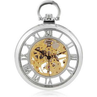 Infinity Leather Offene Taschenuhr aus Silberlegierung, mechanisch, Skelett, Silber Silber Einheitsgröße Infinity Leather Offene Taschenuhr aus Silberlegierung, mechanisch, Skelett, Silber Silber Einheitsgröße