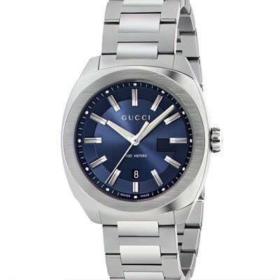 Gucci YA142303 Herren Quarzuhr mit blauem Zifferblatt Silber Einheitsgröße Gucci YA142303 Herren Quarzuhr mit blauem Zifferblatt Silber Einheitsgröße