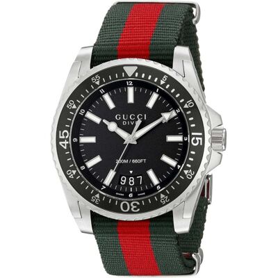 Gucci Dive Herrenuhr YA136206 mit schwarzem Zifferblatt und mehrfarbigem Armband Mehrfarbig Einheitsgröße Gucci Dive Herrenuhr YA136206 mit schwarzem Zifferblatt und mehrfarbigem Armband Mehrfarbig Einheitsgröße