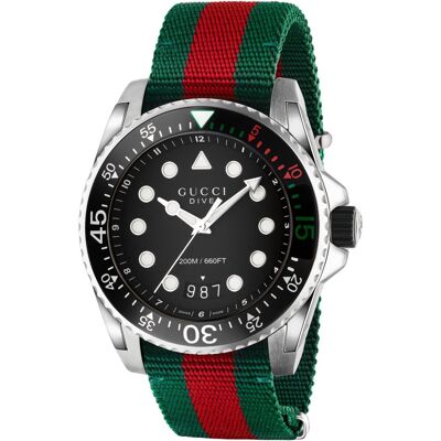Gucci YA136209 Herrenuhr mit schwarzem Zifferblatt und Nylonarmband Mehrfarben Einheitsgröße Gucci YA136209 Herrenuhr mit schwarzem Zifferblatt und Nylonarmband Mehrfarben Einheitsgröße