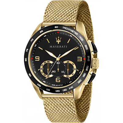 Maserati Traguardo R8873612010 Herren-Chronographenuhr mit schwarzem Zifferblatt Gold Einheitsgröße Maserati Traguardo R8873612010 Herren-Chronographenuhr mit schwarzem Zifferblatt Gold Einheitsgröße