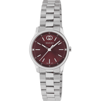 Gucci G-Timeless YA1265069 Rote Zifferblatt 29mm Damenuhr Silber Einheitsgröße Gucci G-Timeless YA1265069 Rote Zifferblatt 29mm Damenuhr Silber Einheitsgröße