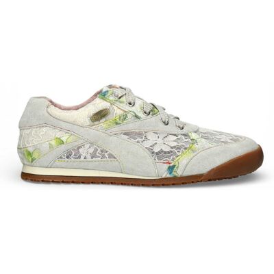 Laura Vita Damen-Sneaker Tivanao-05 aus beigefarbenem Leder mit Blumenmuster Beige US 39 Laura Vita Damen-Sneaker Tivanao-05 aus beigefarbenem Leder mit Blumenmuster Beige US 39