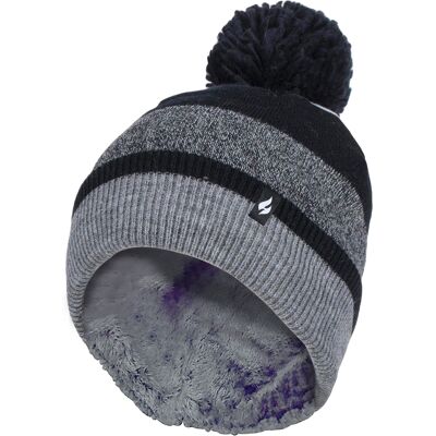 Heat Holders - Ladies Warm Knit Fleece gefüttert Winter Warm Hat mit Pom Pom - Schwarz / Grau Mehrfarben Einheitsgröße Heat Holders - Ladies Warm Knit Fleece gefüttert Winter Warm Hat mit Pom Pom - Schwarz / Grau Mehrfarben Einheitsgröße