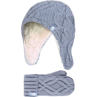 Heat Holders Mädchen Majestic Kabel Strick Mütze & Handschuhe - Dusty Blue - 3-6J Heat Holders Mädchen Majestic Kabel Strick Mütze & Handschuhe - Dusty Blue - 3-6J