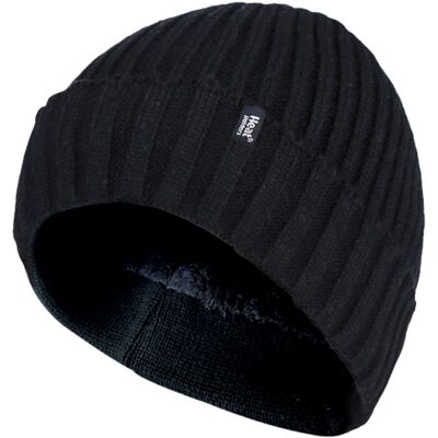 Heat Holders - Mens Ribbed Knit Fleece gefüttert isoliert warm Turn Over Cuff Thermal Winter Beanie Hut - schwarz Schwarz Einheitsgröße Heat Holders - Mens Ribbed Knit Fleece gefüttert isoliert warm Turn Over Cuff Thermal Winter Beanie Hut - schwarz Schwarz Einheitsgröße