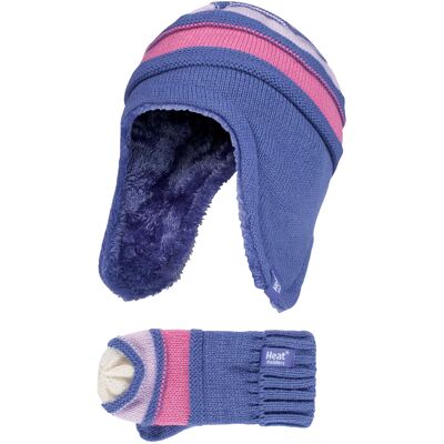 Heat Holders Wärmehalter - Kinder Mädchen Winter Warm Fleece gefüttert Kabel gestrickt Thermal Beanie Mütze und Fäustlinge mit Ohrenklappen - LS1P10 Lila 4-6A / 104-116cm Heat Holders Wärmehalter - Kinder Mädchen Winter Warm Fleece gefüttert Kabel gestrickt Thermal Beanie Mütze und Fäustlinge mit Ohrenklappen - LS1P10 Lila 4-6A / 104-116cm