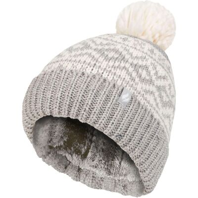 Heat Holders Gemusterte Damen-Turnover-Bommelmütze Wärmehalter Grober Zopfstrick mit Heatweaver-Fleece-Futter Billingen Style - Hellgrau Grau Einheitsgröße Heat Holders Gemusterte Damen-Turnover-Bommelmütze Wärmehalter Grober Zopfstrick mit Heatweaver-Fleece-Futter Billingen Style - Hellgrau Grau Einheitsgröße
