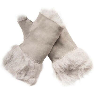 Infinity Leather Damen-Fäustlinge aus Lammfell, fingerlose Manschetten, Toscana-Wildleder, Schaffellfell Hellgrau Einheitsgröße Infinity Leather Damen-Fäustlinge aus Lammfell, fingerlose Manschetten, Toscana-Wildleder, Schaffellfell Hellgrau Einheitsgröße