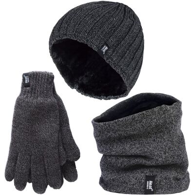 Heat Holders Herren Mütze, Halswärmer & Handschuhe Set Wärmehalter Winter gestricktes warmes Accessoires Set - Grau Grau M/L Heat Holders Herren Mütze, Halswärmer & Handschuhe Set Wärmehalter Winter gestricktes warmes Accessoires Set - Grau Grau M/L