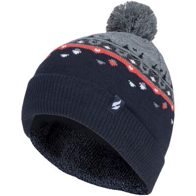 Heat Holders - Mens Thin Knit Fleece gefüttert Pom Pom Hut Gemustert Für Winter - Pebble Grey Grau Einheitsgröße Heat Holders - Mens Thin Knit Fleece gefüttert Pom Pom Hut Gemustert Für Winter - Pebble Grey Grau Einheitsgröße