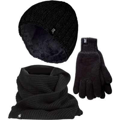 Heat Holders Herren Strickmütze Mütze Schal Handschuhe Set Wärmehalter Luxus weiches Fleece gefüttert Winter Set für kaltes Wetter - Schwarz Schwarz L/XL Heat Holders Herren Strickmütze Mütze Schal Handschuhe Set Wärmehalter Luxus weiches Fleece gefüttert Winter Set für kaltes Wetter - Schwarz Schwarz L/XL