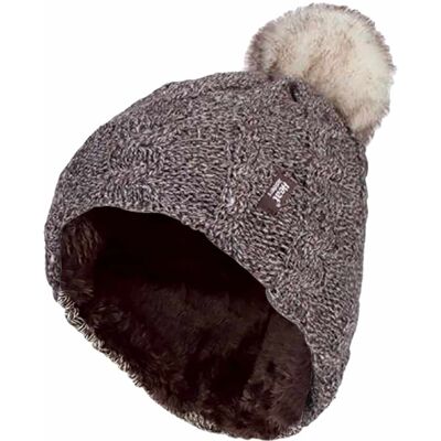 Heat Holders Wärmehalter - Damen Strickfleece gefütterte Thermo-Bommelmütze mit Pom Pom Beige Einheitsgröße Heat Holders Wärmehalter - Damen Strickfleece gefütterte Thermo-Bommelmütze mit Pom Pom Beige Einheitsgröße