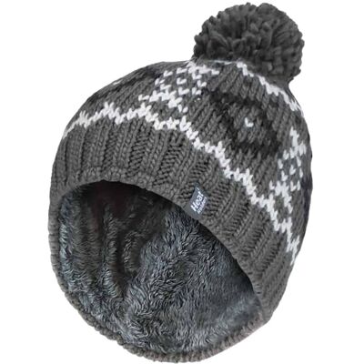 Heat Holders Herren Fleece gefüttert Thermal Winter Warm Beanie Bommelmütze mit Pom Pom Grau Einheitsgröße Heat Holders Herren Fleece gefüttert Thermal Winter Warm Beanie Bommelmütze mit Pom Pom Grau Einheitsgröße