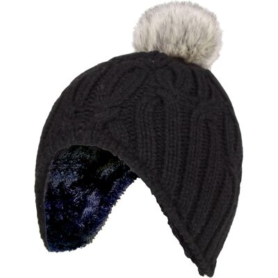 Heat Holders Wärmehalter - Mädchen Kabel gestrickt Beanie-Mütze mit Pom Pom Bommel für Winter Warme thermisch isolierte Mütze - Schwarz Schwarz 4-6A / 104-116cm Heat Holders Wärmehalter - Mädchen Kabel gestrickt Beanie-Mütze mit Pom Pom Bommel für Winter Warme thermisch isolierte Mütze - Schwarz Schwarz 4-6A / 104-116cm