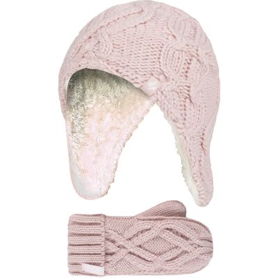 Heat Holders Wärmehalter - Mädchen Majestic Soft Cosy Kabel gestrickt Design Bobble Trapper Hut und Handschuhe Handschuhe Set - Dusky Pink Rosa 4-6A / 104-116cm Heat Holders Wärmehalter - Mädchen Majestic Soft Cosy Kabel gestrickt Design Bobble Trapper Hut und Handschuhe Handschuhe Set - Dusky Pink Rosa 4-6A / 104-116cm