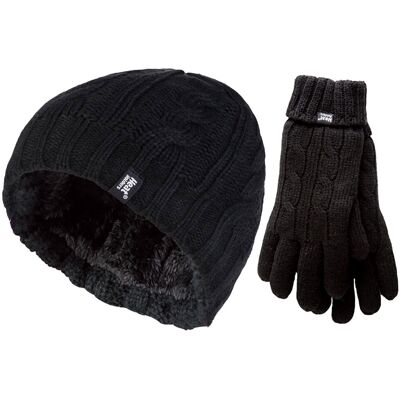 Heat Holders - Damen Mütze & Handschuhe Set für den Winter - Schwarz Schwarz S/M Heat Holders - Damen Mütze & Handschuhe Set für den Winter - Schwarz Schwarz S/M