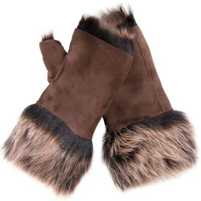 Infinity Leather Damen-Fäustlinge aus Lammfell, fingerlose Manschetten, Toscana-Wildleder, Schaffellfell Braun Einheitsgröße Infinity Leather Damen-Fäustlinge aus Lammfell, fingerlose Manschetten, Toscana-Wildleder, Schaffellfell Braun Einheitsgröße
