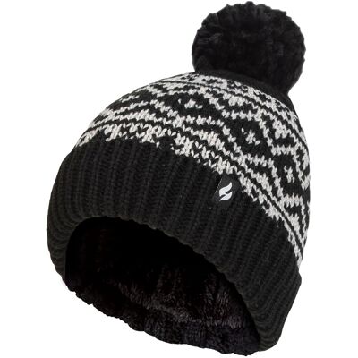 Ladies Patterned Turnover Bobble Hat Heat Holders Chunky Cable Knit with Heatweaver Fleece Lining Billingen Style - Black Schwarz Einheitsgröße Ladies Patterned Turnover Bobble Hat Heat Holders Chunky Cable Knit with Heatweaver Fleece Lining Billingen Style - Black Schwarz Einheitsgröße