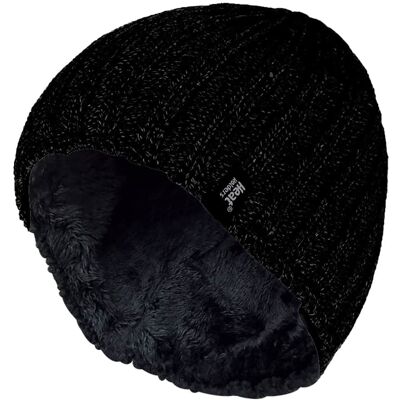 Heat Holders - Herren Fleece gefütterte gerippte Wintermütze Schwarz Einheitsgröße Heat Holders - Herren Fleece gefütterte gerippte Wintermütze Schwarz Einheitsgröße