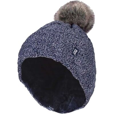 Heat Holders Wärmehalter - Damen Strickfleece gefütterte Thermo-Bommelmütze mit Pom Pom Blau Einheitsgröße Heat Holders Wärmehalter - Damen Strickfleece gefütterte Thermo-Bommelmütze mit Pom Pom Blau Einheitsgröße