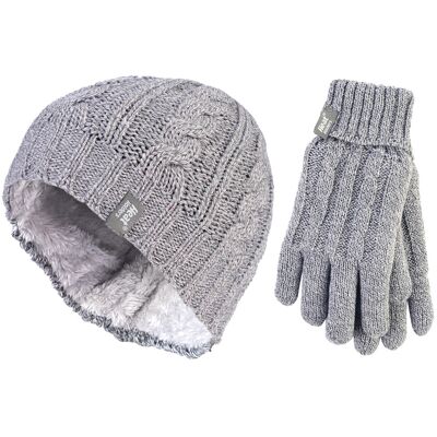 Heat Holders - Damen Mütze & Handschuhe Set für den Winter - Hellgrau Grau M/L Heat Holders - Damen Mütze & Handschuhe Set für den Winter - Hellgrau Grau M/L