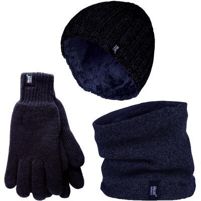 Heat Holders Herren Mütze, Halswärmer & Handschuhe Set Wärmehalter Winter gestrickt warme Accessoires Set - Navy Blau L/XL Heat Holders Herren Mütze, Halswärmer & Handschuhe Set Wärmehalter Winter gestrickt warme Accessoires Set - Navy Blau L/XL