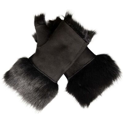 Infinity Leather Damen-Fäustlinge aus Lammfell, fingerlose Manschetten, Toscana-Wildleder, Schaffellfell Schwarz Einheitsgröße Infinity Leather Damen-Fäustlinge aus Lammfell, fingerlose Manschetten, Toscana-Wildleder, Schaffellfell Schwarz Einheitsgröße