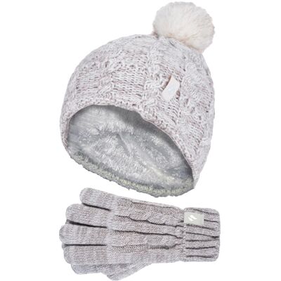 Heat Holders Wärmehalter - Set aus Bommelmütze und Handschuhen für Mädchen Mütze mit umgeschlagener Manschette und Kabelstrickhandschuhe - Haferflocken-Twist Grau 7-10A / 122-140cm Heat Holders Wärmehalter - Set aus Bommelmütze und Handschuhen für Mädchen Mütze mit umgeschlagener Manschette und Kabelstrickhandschuhe - Haferflocken-Twist Grau 7-10A / 122-140cm