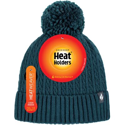 Ladies Thermal Cable Beanie Hat Heat Holders Winter Knitted Pom Pom Hat Soft Ribbed Bobble Hat - Teal Blau Einheitsgröße Ladies Thermal Cable Beanie Hat Heat Holders Winter Knitted Pom Pom Hat Soft Ribbed Bobble Hat - Teal Blau Einheitsgröße