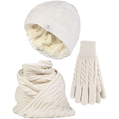 Heat Holders Damen-Set aus Strickmütze, Schal und Handschuhen Wärmehalter Mit Fleece gefüttertes Damen-Thermoset für kaltes Wetter für den Winter, Creme Creme M/L Heat Holders Damen-Set aus Strickmütze, Schal und Handschuhen Wärmehalter Mit Fleece gefüttertes Damen-Thermoset für kaltes Wetter für den Winter, Creme Creme M/L