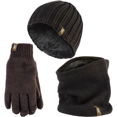 Heat Holders Herren Mütze, Halswärmer & Handschuhe Set Wärmehalter Winter gestrickt warmes Zubehör Set - Khaki Grün Grün L/XL Heat Holders Herren Mütze, Halswärmer & Handschuhe Set Wärmehalter Winter gestrickt warmes Zubehör Set - Khaki Grün Grün L/XL