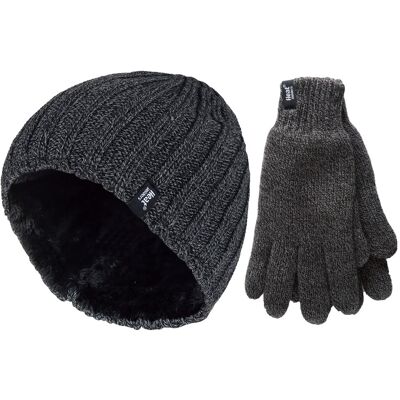 Heat Holders Herren Thermomütze & Handschuh Set für den Winter Wärmespeicher Fleece gefüttert - Grau Grau S/M Heat Holders Herren Thermomütze & Handschuh Set für den Winter Wärmespeicher Fleece gefüttert - Grau Grau S/M
