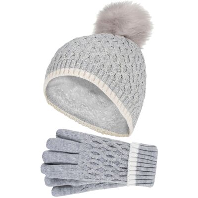 Heat Holders - Thermoisolierte Pom Pom Bommelmütze und Handschuhe für Mädchen Bunte Pastellfarben - Wolkengrau Grau 7-10A / 122-140cm Heat Holders - Thermoisolierte Pom Pom Bommelmütze und Handschuhe für Mädchen Bunte Pastellfarben - Wolkengrau Grau 7-10A / 122-140cm