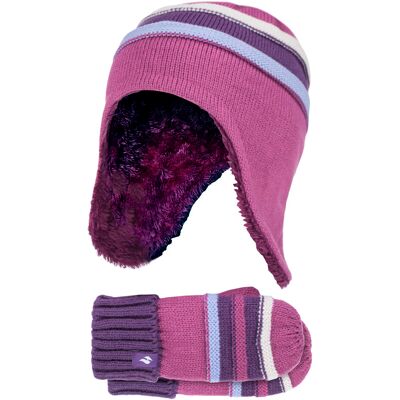 Heat Holders Wärmehalter - Mädchen Winter Warm Pom Pom Bobble Beanie Mütze und Handschuhe Set - Rot Violett Rot 4-6A / 104-116cm Heat Holders Wärmehalter - Mädchen Winter Warm Pom Pom Bobble Beanie Mütze und Handschuhe Set - Rot Violett Rot 4-6A / 104-116cm